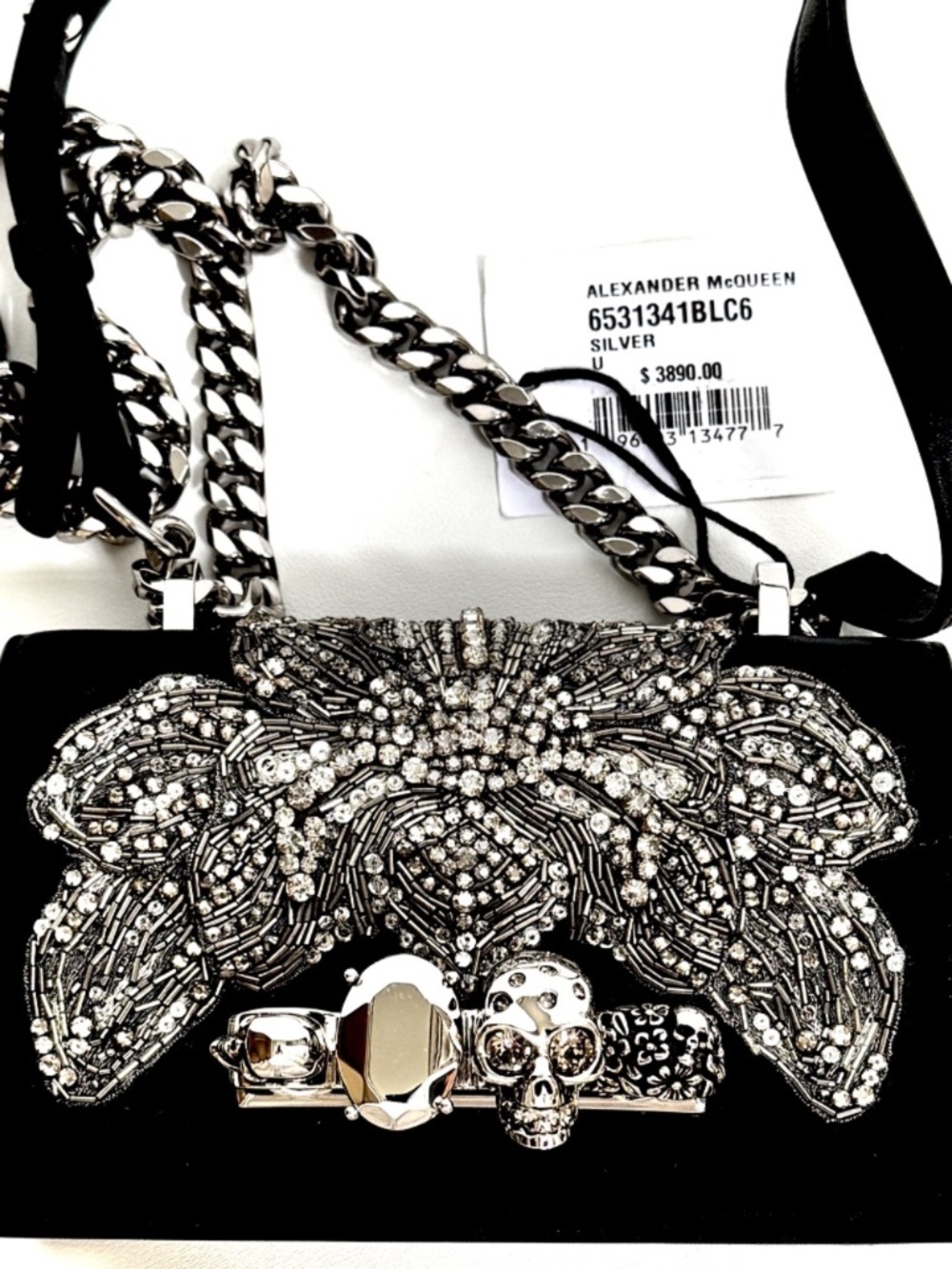 Alexander McQueen Orchid Embroidered Jeweled Leather Satchel / Shoulder Bag - Picture 8 of 13
